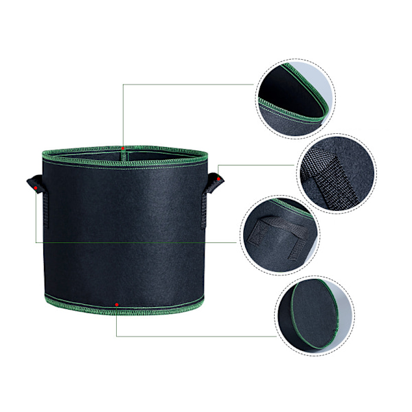 5 planteposer, ikke-vævede træplanteposer til dyrkning af frøplanter (ren sort, ikke-bærbar (3 gallon) Φ25*22),