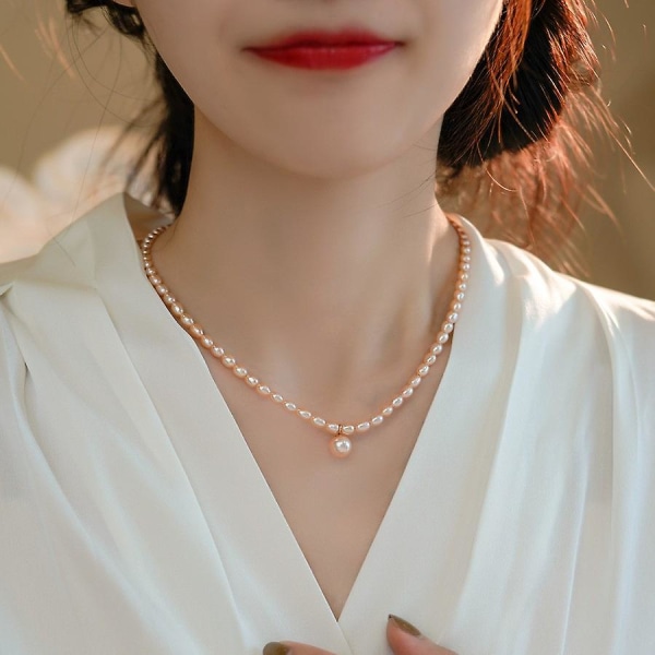 Halsband Pärla 14k tjejer&#39; Modesmycken Ac3209 pink