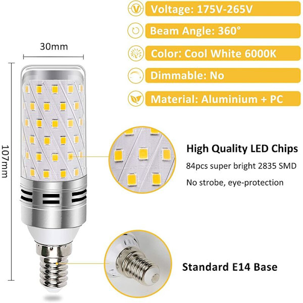 4-pack vita ljus (6000K) randiga silver aluminiumdelar E14-16W intelligent tre-färgs dimbar ljusstake, för vardagsrum