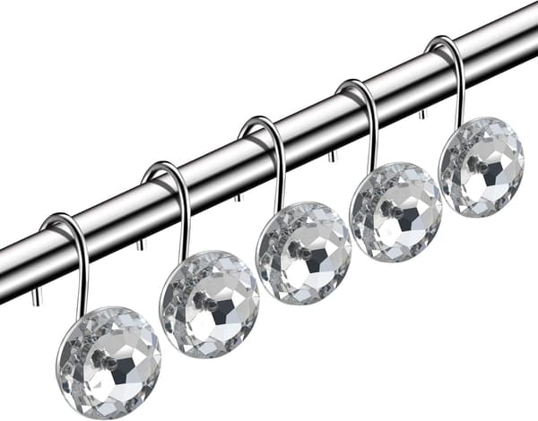 12-pack dekorativa duschdraperikrokar i akryl med strass