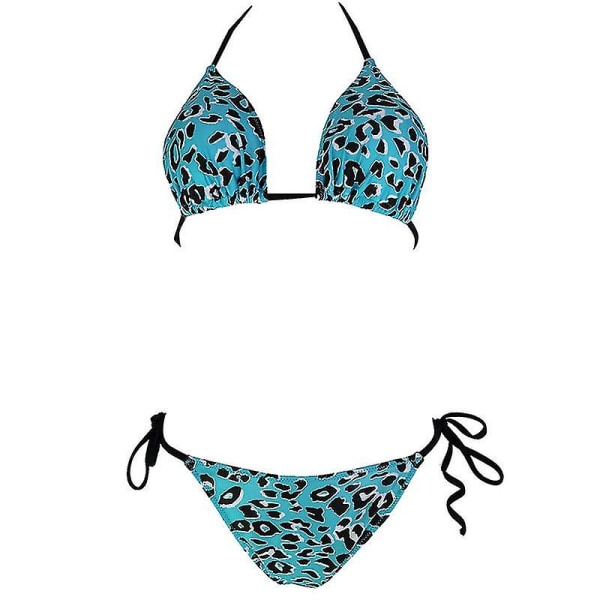 kvinnor Sexig Bikini String Set Vadderad Push Up Badkläder Sommar Beach Baddräkt Leopard Blue S