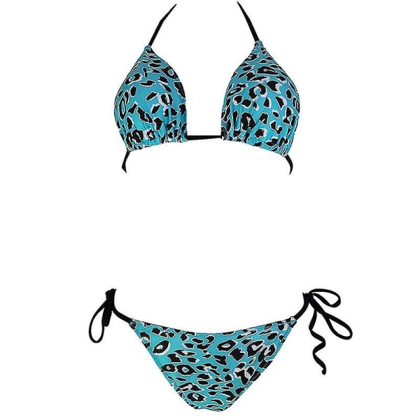 Sexy Bikini Thong Sæt med Polstrede Push Up Badetøj Sommer Strand Badetøj til Kvinder Leopard Blue S