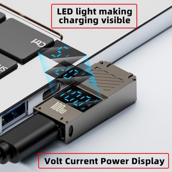 USB-C til DC-adapter, USB-C hunn til DC 7,4 x 5,0 mm sylinderkontakt, 100W PD hurtigladeadapter