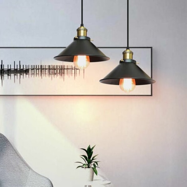 Retro-riipusvalaisin Ø 260mm, Teollinen Muotoilu, Edison-valaisin, Kattolamppu, E27, Metalliriipus, Kattokruunu, Musta