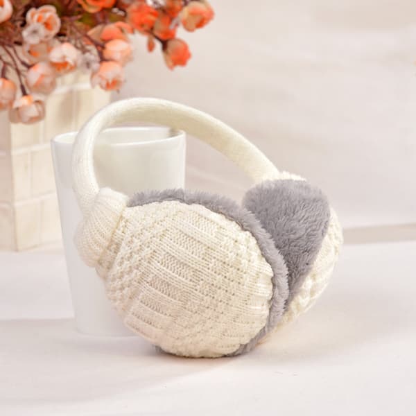 Hvite Ørevarmere Kvinner Jenter Menn Ski Tilbehør Fluffy Foldable