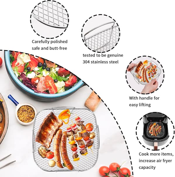 Tilbehør til Airfryers, Multifunktionel Madlavningsrist, Multifunktionel Friturestativ i Rustfrit Stål