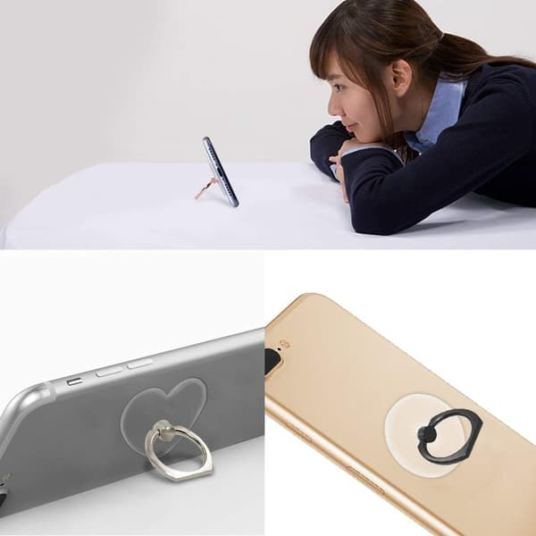 Sett med 6 hjerteformede, transparente telefonholderringer, 360 grader