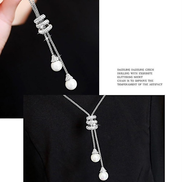 Dammode Charm Kristallpärlor Hänge Halsband Lyxigt Långt Halsband Tröja