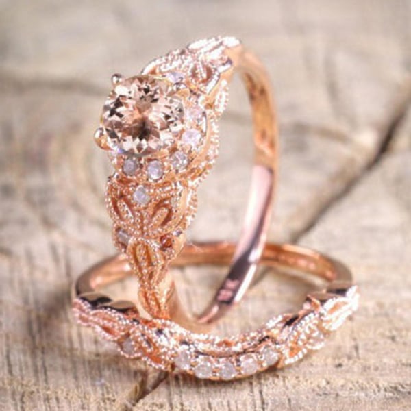 1 Sett Dame Ring Rhinestone Inlagt Vintage Legering Rund Kvinne Hodebånd For Frieri US 9