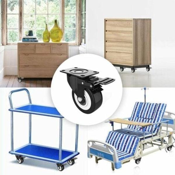 50 mm hjul med brems, 4 svingbare hjul for møbler/transport, møbelhjul, kraftige hjul, total belastning ca.