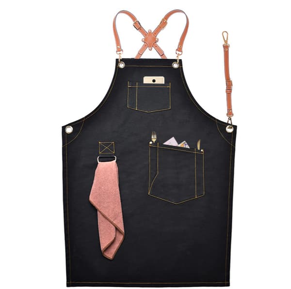 Fasjonabelt denimforkle, arbeidsforkle (kryss brunt belte denim ny ringstil svart)