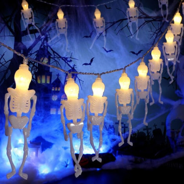 Halloween-lyslenke Halloween-dekorasjoner 8 moduser med fjernkontroll Ghost Skull Lights Vanntett batteridrevet