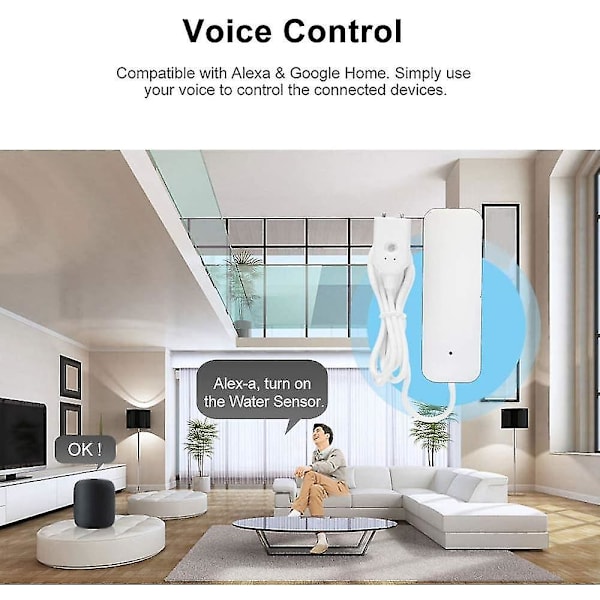 Vandlækagedetektor, Wifi Alarm, Fungerer med Smart Life App, Overløbslækagealarm