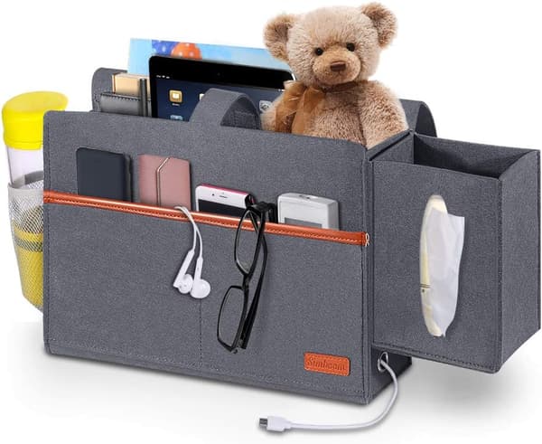 Filtseng Bed Bag, Bed Tray, Oppbevaringspose med Vevboks og Flaske