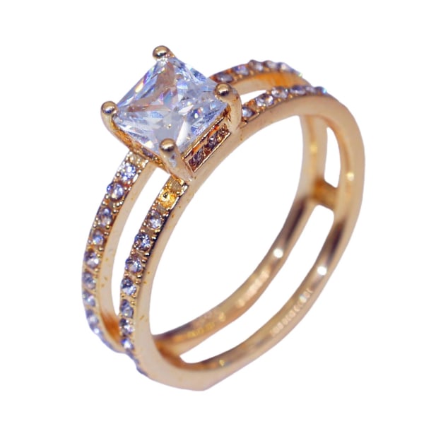 Kvinnors ring dubbla lager fyrkantig strass smycken mode utseende utsökt fingerring för bröllop US 8