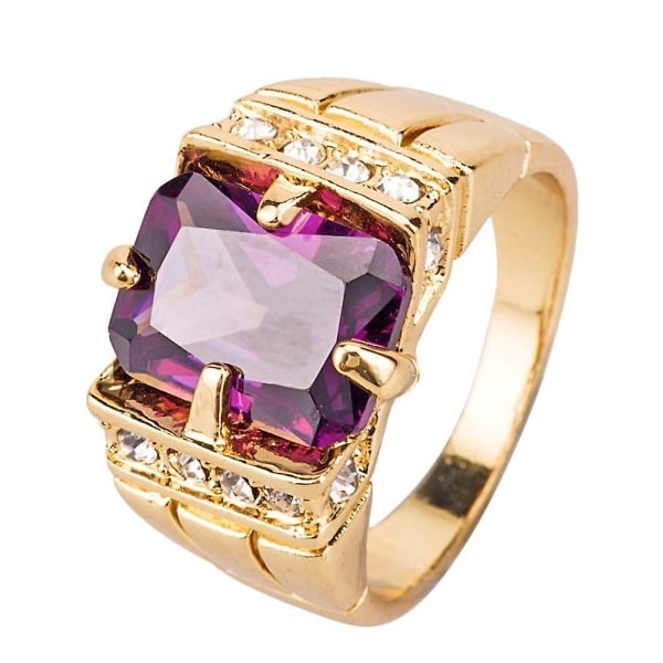 Lyxig herr kvadratisk kubisk zirkonia strass fingerring bröllop smycken present Purple US 7