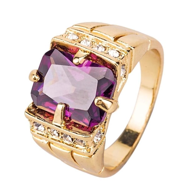 Lyxig Herrar Kvadratisk Kubisk Zirkonia Rhinestone Finger Ring Bröllops Smycken Present Purple US 10