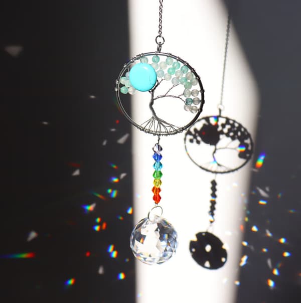 Kristall Regnbåge Suncatcher Chakra Livets Träd Hänge Glas