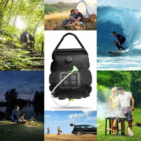 Triomphe 20L Camping Bruser Sæt - Solbruser - Bruserpose - Solvarmet med Bruserhoved og Tænd/Sluk-kontakt - Til Camping