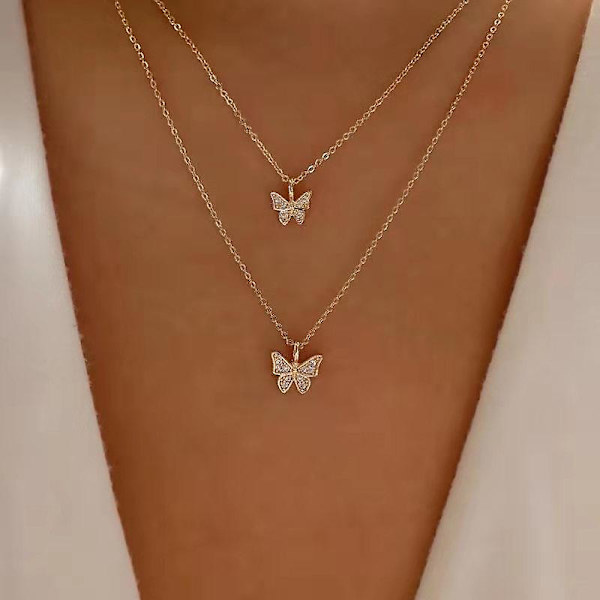 Halskje Butterfly Mote Smykker B1853 SJX8