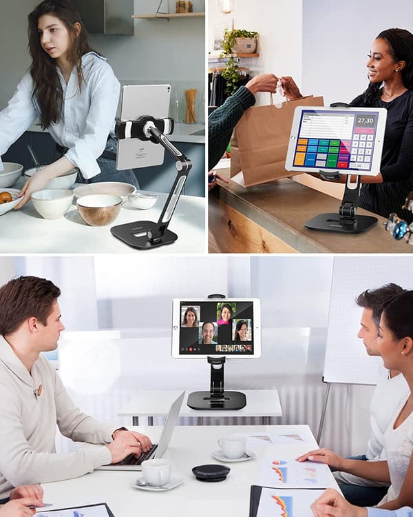 Aluminium Tablet Stativ med Lång Arm, Vikbart Stativ för iPad, Justerbart Tablet Stativ, 360° Swivel Fästen för iPad