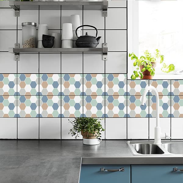 6 Stykker Blå Grøn Heksagonal Gitter (20*20CM) - Selvklæbende