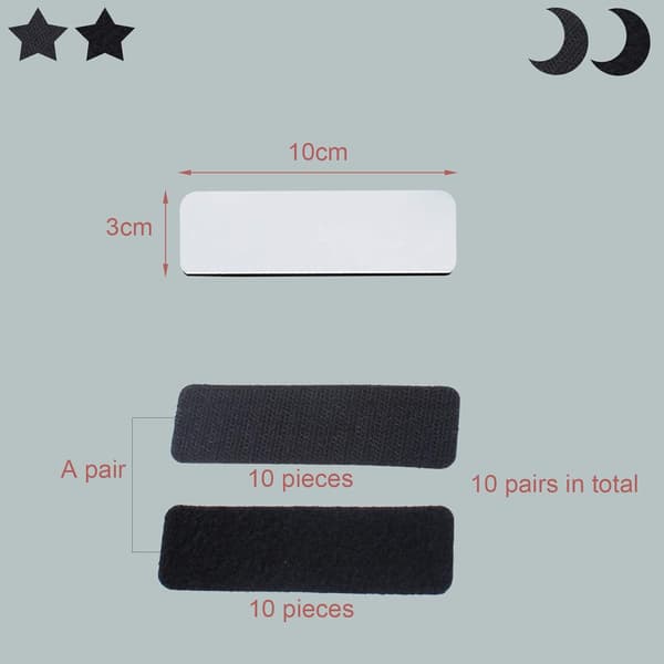 Häftande Gripptejp, (10*3cm, 10 par) Dubbelsidig svart