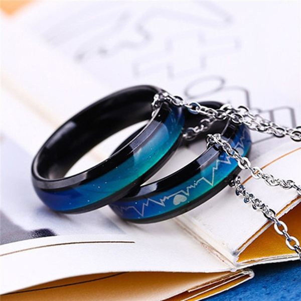 Snygg Ring i Rostfritt Stål med Tryckt Mönster - Unisex Rund Parring för Dejting US 8 Womens