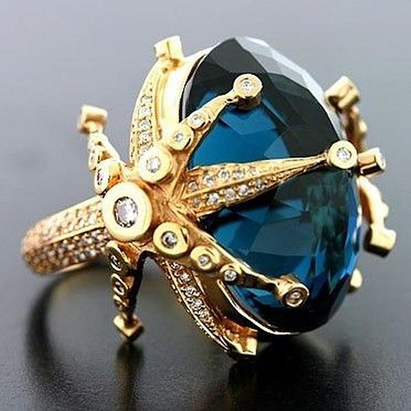 Marin Stjärnfiske Faux Topas Inlagd Fest Finger Ring Bröllop Brud Smycken Present US 8