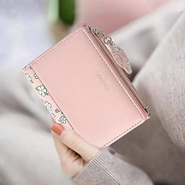 Pengepung til Kvinder Blomster Lille Vegan Læder Kort Holder Organizer Piger Blomst Møntpung, Blomster A916-798 Pink