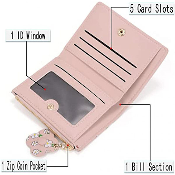 Pengepung til Kvinder Blomster Lille Vegan Læder Kort Holder Organizer Piger Blomst Møntpung, Blomster A916-798 Pink