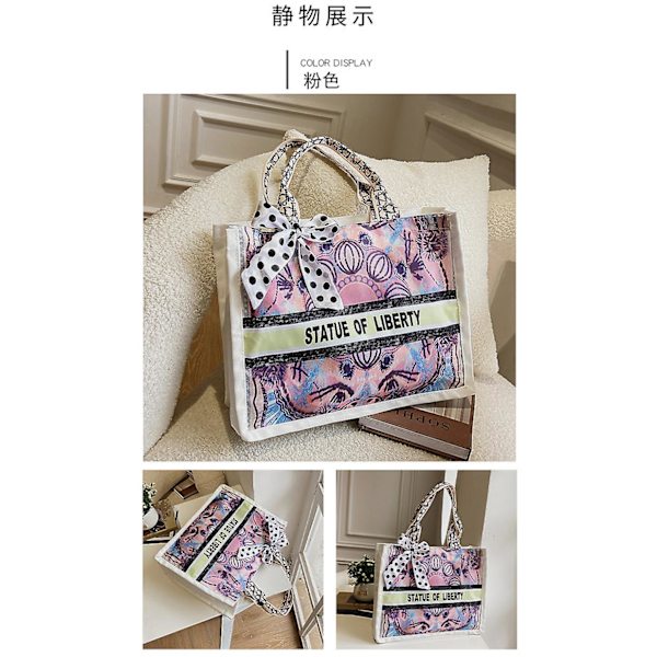 Dame Canvas Taske Stor Håndtaske Tote Taske Ferie Strandtaske Indkøbstaske Stor Kapacitet Skuldertaske Spandtaske Til Skole Arbejde Rejse Lynlås Lukning Pink