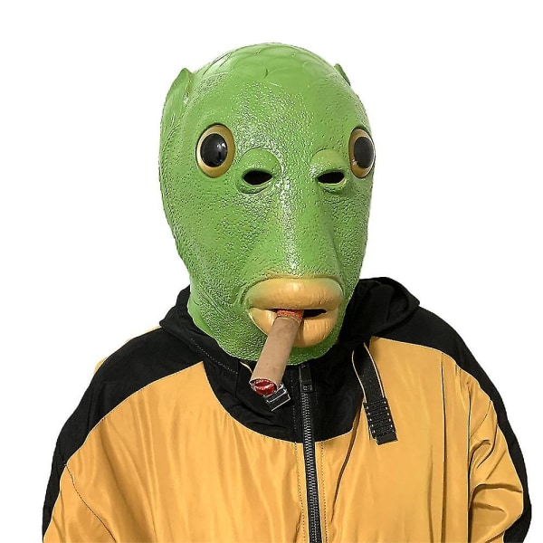 Halloween ful grön fisk latexmask cosplay fest huvudbonad kostym rekvisita utklädning