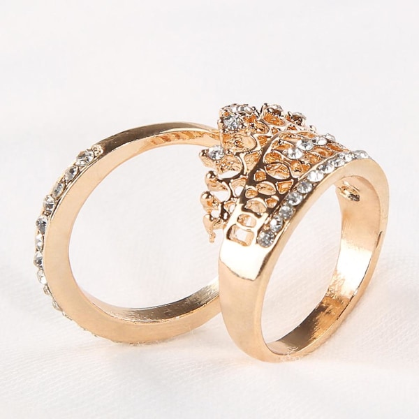 2 st Kvinnors Mode Krona Tiara Ring Inlagd Fullt Strass Legering Smycken Present Silver CN15