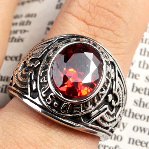 Punk Ring Oval Form Inlagd med Strass Klassisk Punk Ring för Fest Red 9