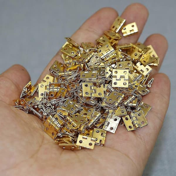 Mini messinghængsler til smykkeskrin med skruer, små hængsler til møbler, træskab 10*8mm (50 stk., guld) fo