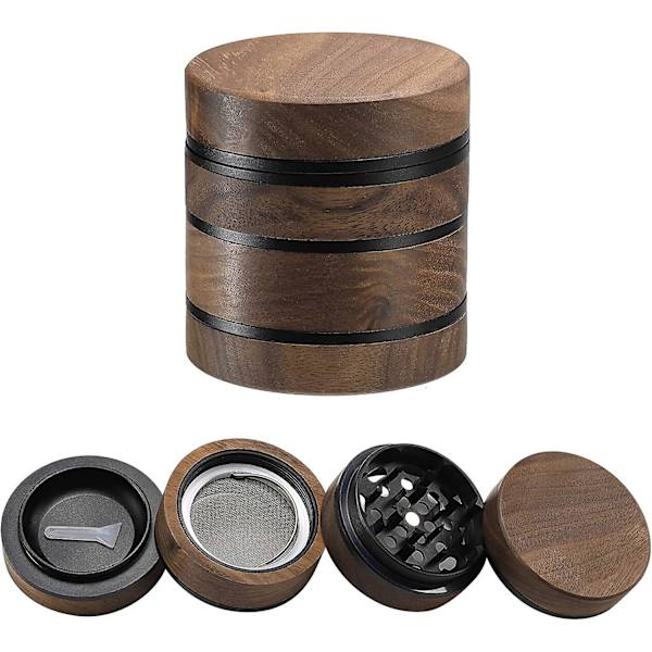 Premium Grinder Træ Krydderi Mølle Pollenopsamler Med Magnetisk Låg Og 4 Stykke 2,5 Tommer Pollenopsamler (sort)