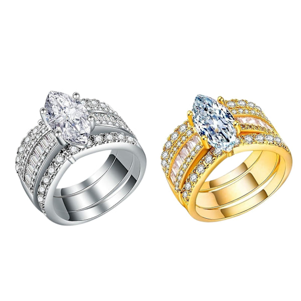 3 stk parringer geometriske rhinstein smykker glitrende galvaniserte ringer til bryllup Golden US 10
