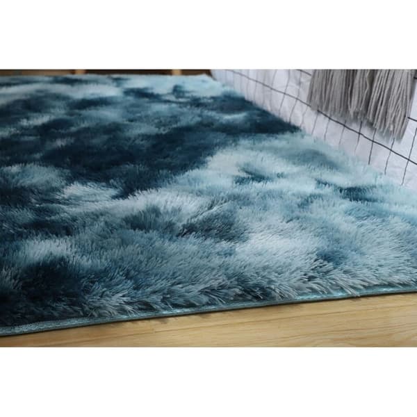 Mørkeblå 80*160cm gradient tie-dye stue soverom plysj rektangulær gulvmatte, For toalett, toalett, etc