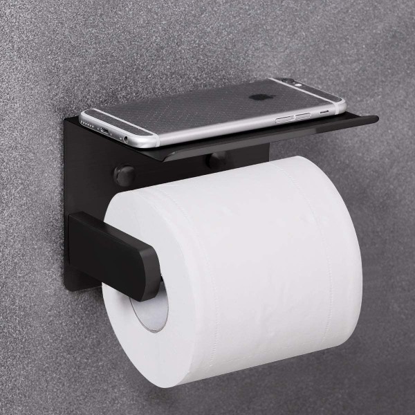 Självhäftande pappershållare med telefonhållare SUS 304 rostfritt stål väggmonterad pappershållare - Anti-Rost och toalett Pa