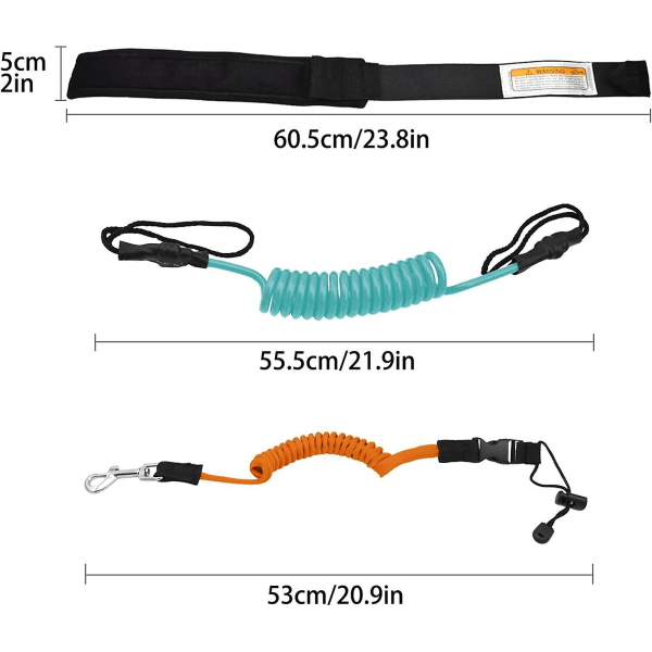 Surfboard Leash, Kajak Paddel Leash, Benrem, Justerbar Bälte Spänne, Metallkrokar, För Kanot Båt