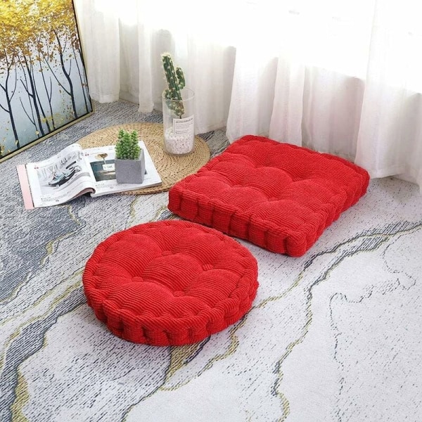 Stor förtjockad röd manchester enfärgad rund stolsdyna 43cm i diameter, lämplig för hem, sovrum, sovrum, etc.