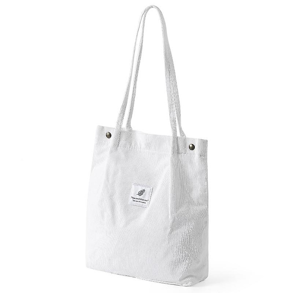 Corduroy Tote Bag til Kvinder og Piger Stor Genanvendelig Bære Taske med Indvendig Lomme A916-314 White
