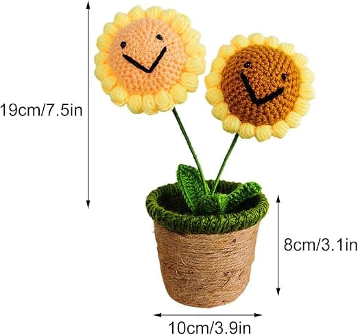 1 styck stickad solros söt smiley konstgjord flockad