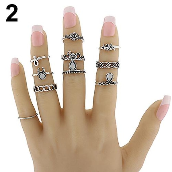 10 st/set Dam Punk Vintage Rhinestone Etched Hollow Midi Knuckle Ring Set Gold