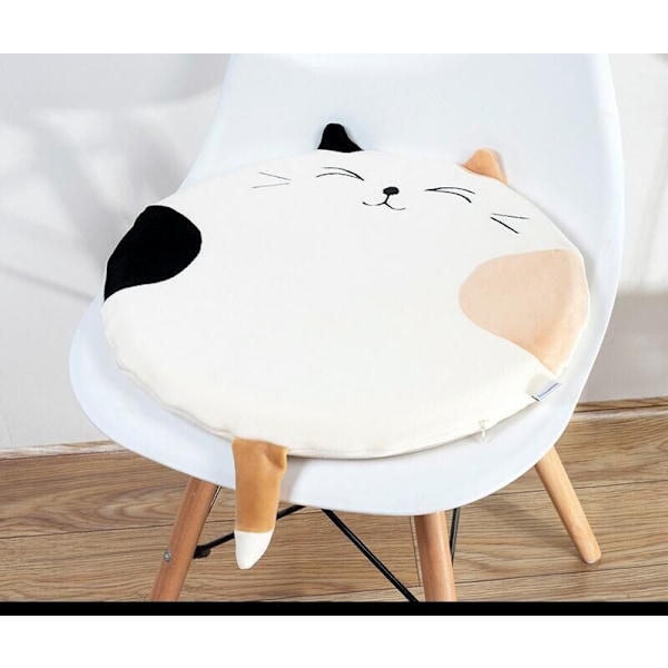 Tatami-pute, skrivebordspute, japansk stil stol pute, formhukommelse pute, rund pute (hvit katt),