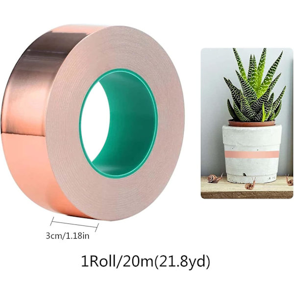 20m Kopparfolietejp, Snigel- och Snäckavvisande Tejp, 30mm Bred Tejp, För Gitarr & EMI-Skärmning, Lödning, Elektriska Reparationer