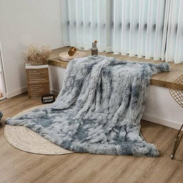 Filt, fluffig konstgjord pälsfilt, grå fleecepläd, överkast, mjuk pläd, sofffilt 130x160cm