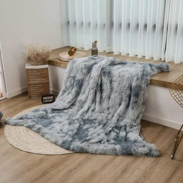 Teppe, Fluffy Faux Fur Teppe, Grå Fleece Plaid, Sengeteppe, Mykt Plaid, Sofa Teppe 130x160cm