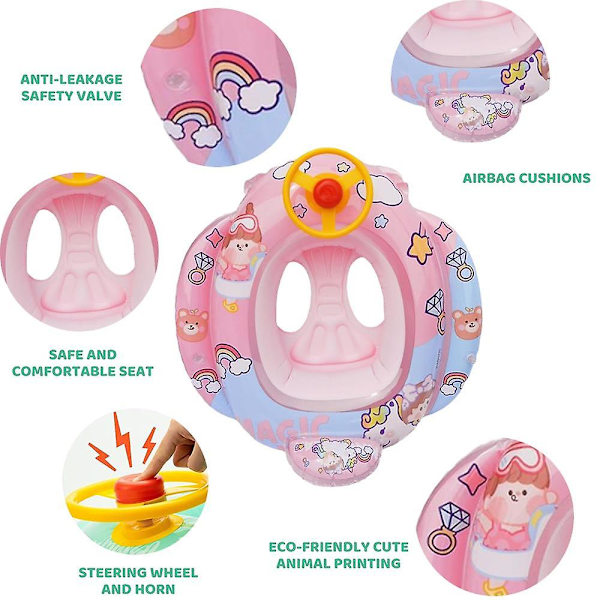 Baby oppustelig pool flydering havfrue mønster svømme flyde båd med rat horn til børn sæde spædbarn båd pool ring sommer oppustelig Pink Summer Fun